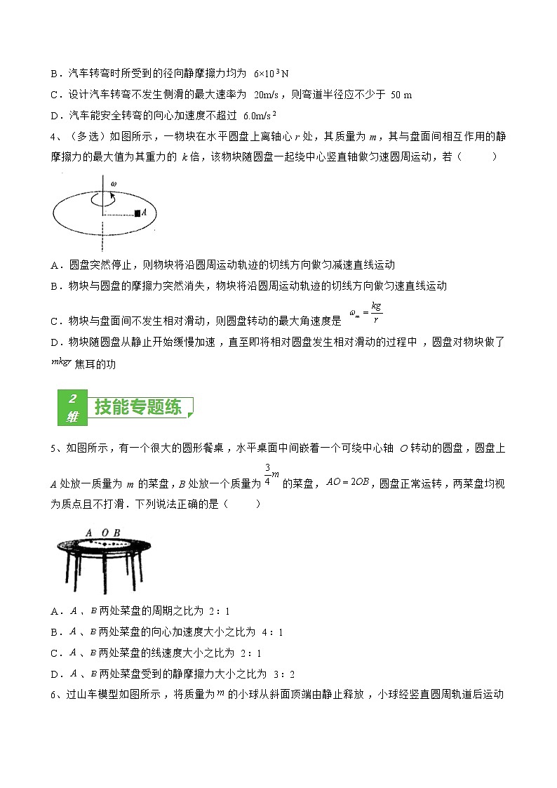 专题21  水平面和竖直面内圆周运动的临界问题——2023年高考物理一轮复习小题多维练（广东专用）02