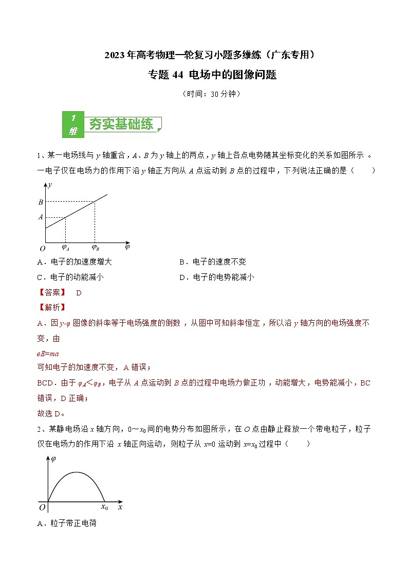 专题44 电场中的图像问题——2023年高考物理一轮复习小题多维练（广东专用）（解析版）第1页
