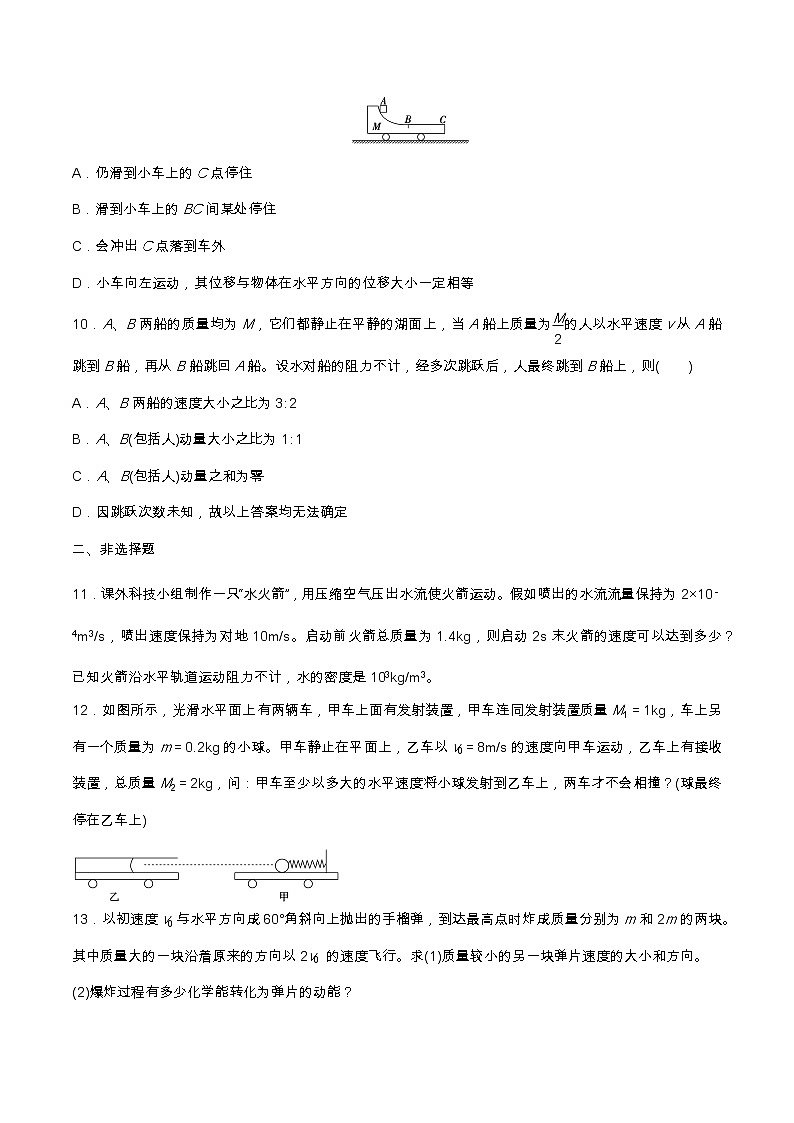 1.6反冲现象 火箭提升优化（含解析）-2023学年【新教材】人教版（2019）高中物理选择性必修第一册 试卷03