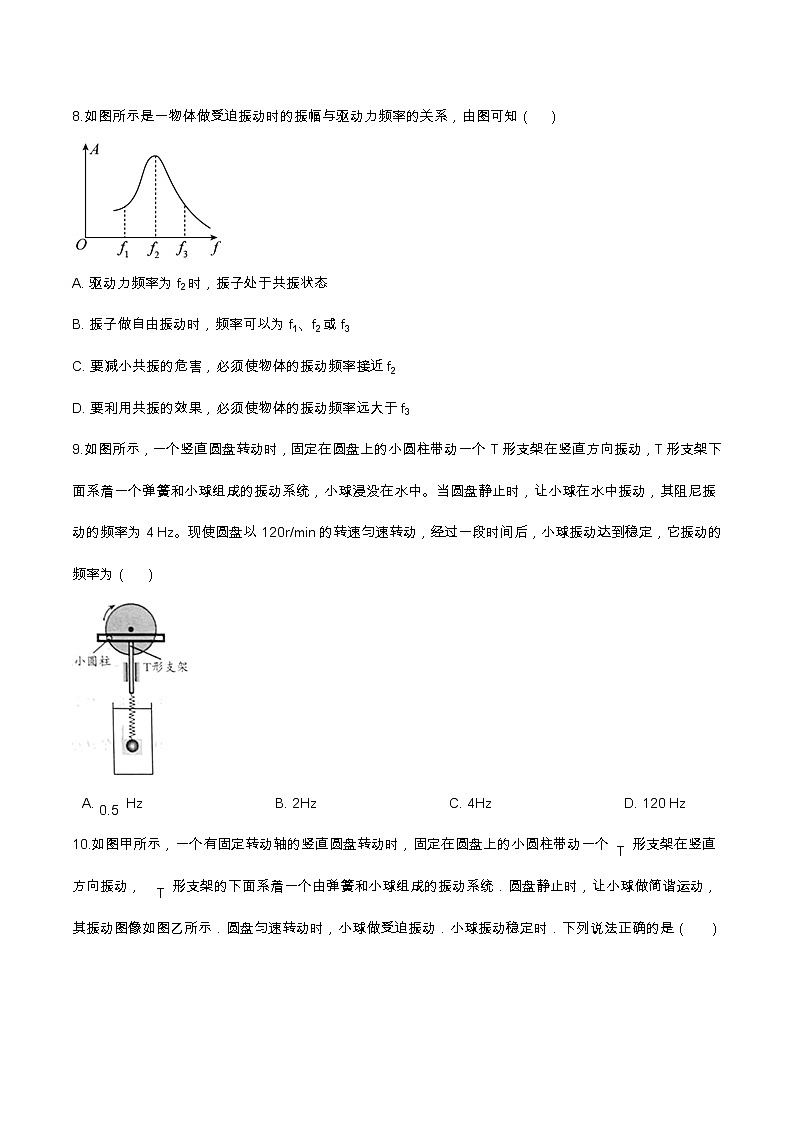 2.6受迫振动 共振基础达标（含解析）-2023学年【新教材】人教版（2019）高中物理选择性必修第一册 试卷03