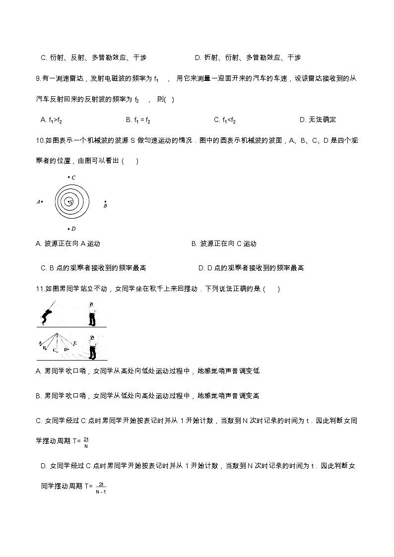 3.5多普勒效应基础达标（含解析）-2023学年【新教材】人教版（2019）高中物理选择性必修第一册 试卷03