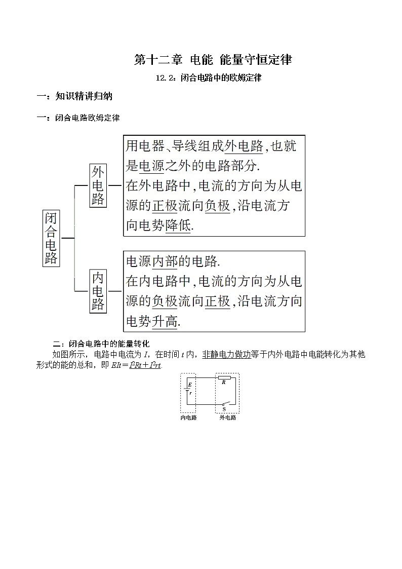 12.2 闭合电路中的欧姆定律-2023学年高二物理精讲与精练高分突破考点专题系列（人教版2019必修第三册）第1页