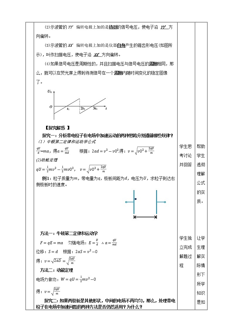 10.5《带电粒子在电场中的运动 》教学设计-2023学年人教版（2019）高中物理必修第三册第3页