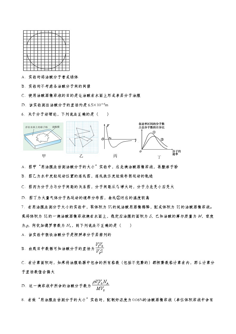 1.2 实验：用油膜法估测油酸分子的大小习题—2022-2023学年【新教材】人教版（2019）高中物理选择性必修第三册（含解析）02