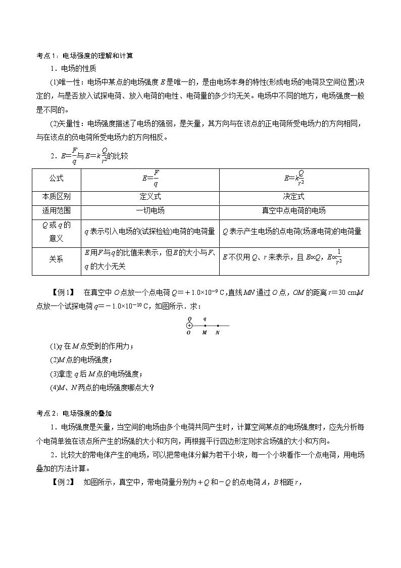 第六讲 电场强度-【暑假辅导班】2023年新高二物理暑假精品课程（人教版） 试卷03