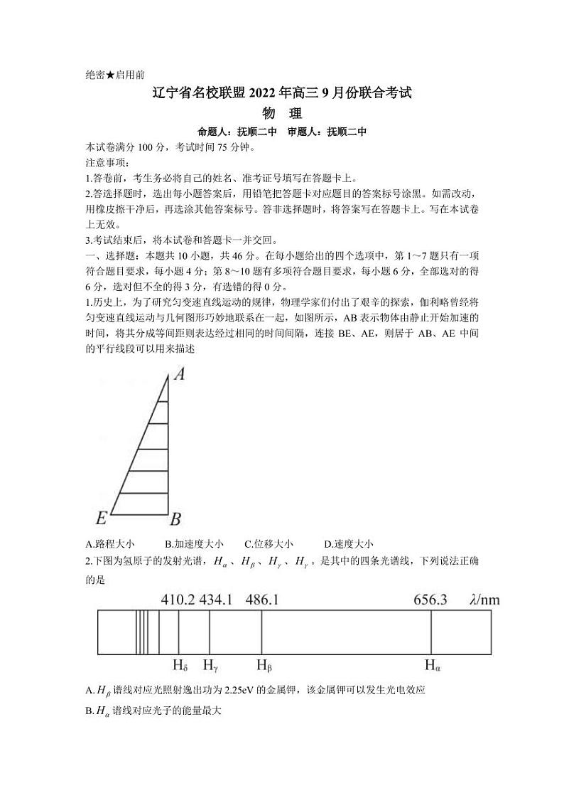 2022-2023学年辽宁省名校联盟高三上学期9月联合考试 物理 PDF版第1页