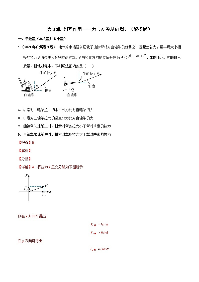 第03章 相互作用——力（A卷·夯实基础）-2022-2023学年高一物理同步单元AB卷（人教版2019必修一）01