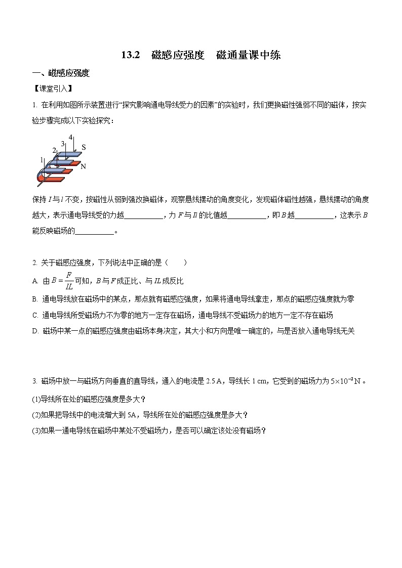 13.2 磁感应强度 磁通量（课中练习）-高中物理人教版（2019）必修第三册高二上学期课前课中课后同步试题第1页