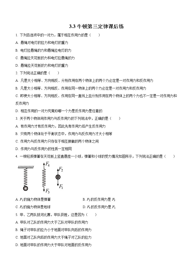 3.3+牛顿第三定律（课后练习）-高中物理人教版（2019）高一上册课前课中课后同步试题第1页