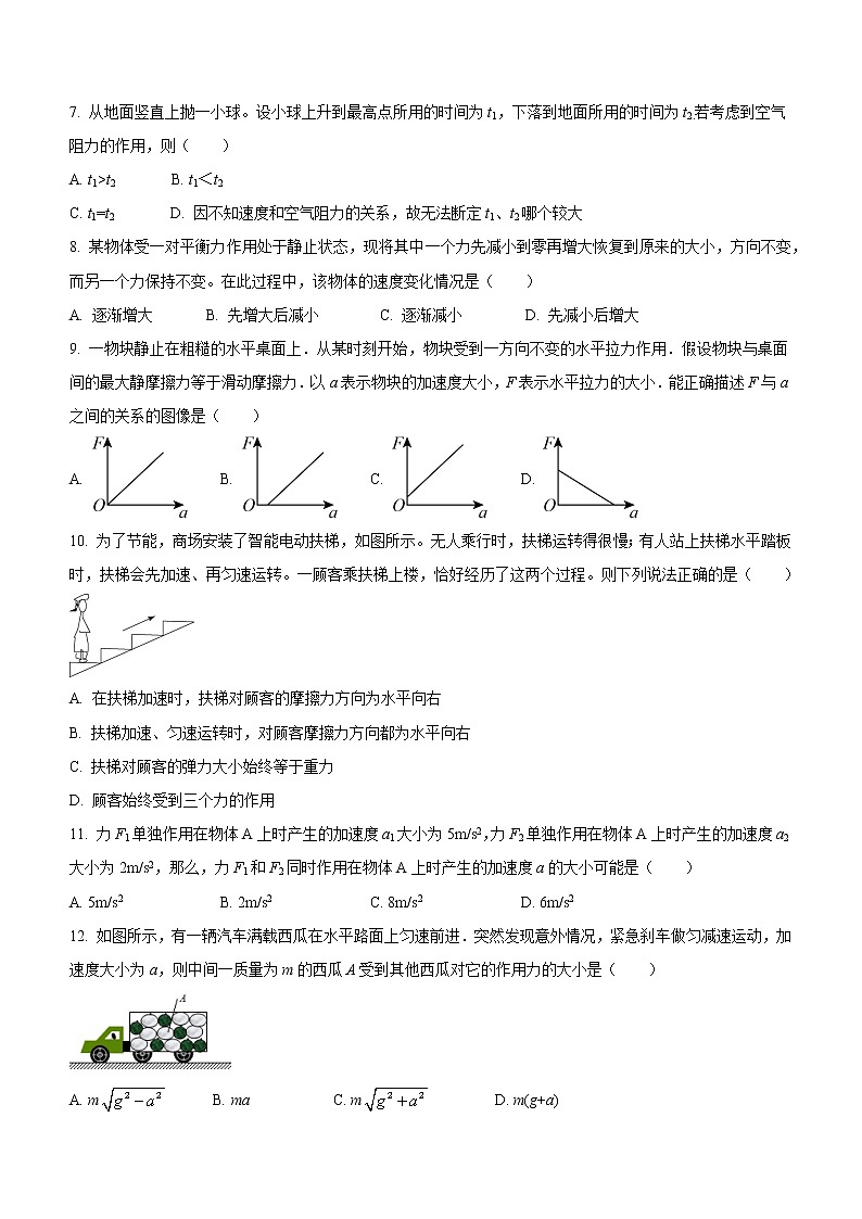 4.3.1牛顿第二定律（课后练习）-高中物理人教版（2019）高一上册课前课中课后同步试题02