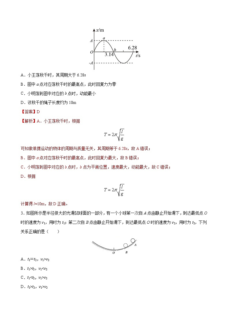 第二单元+机械振动+（A卷·夯实基础）-2022-2023学年高二物理同步单元AB卷（人教版2019选择性必修第一册）02