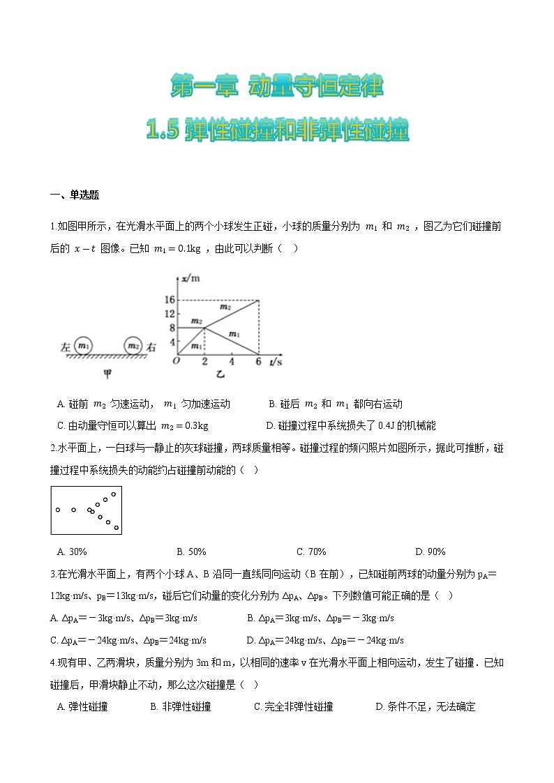 1.5弹性碰撞和非弹性碰撞-高二物理优化训练（2019人教版选修第一册）01