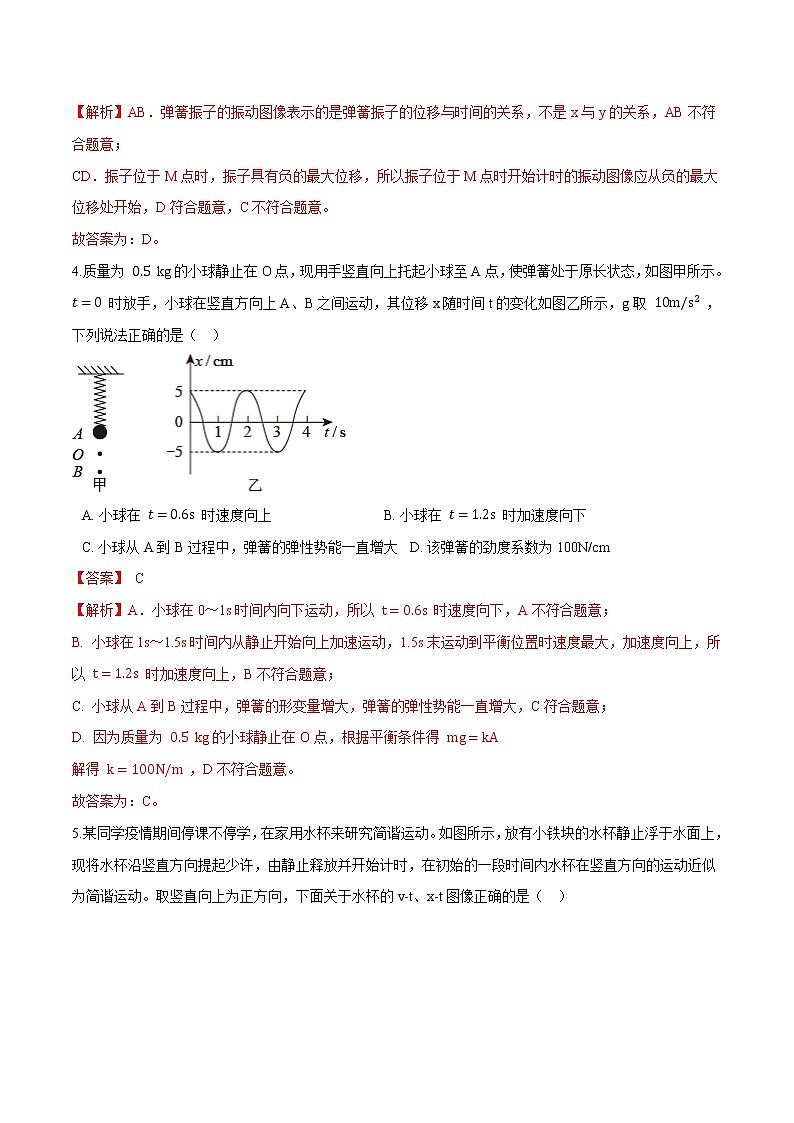 2.2简谐运动的描述-高二物理优化训练（2019人教版选修第一册）03
