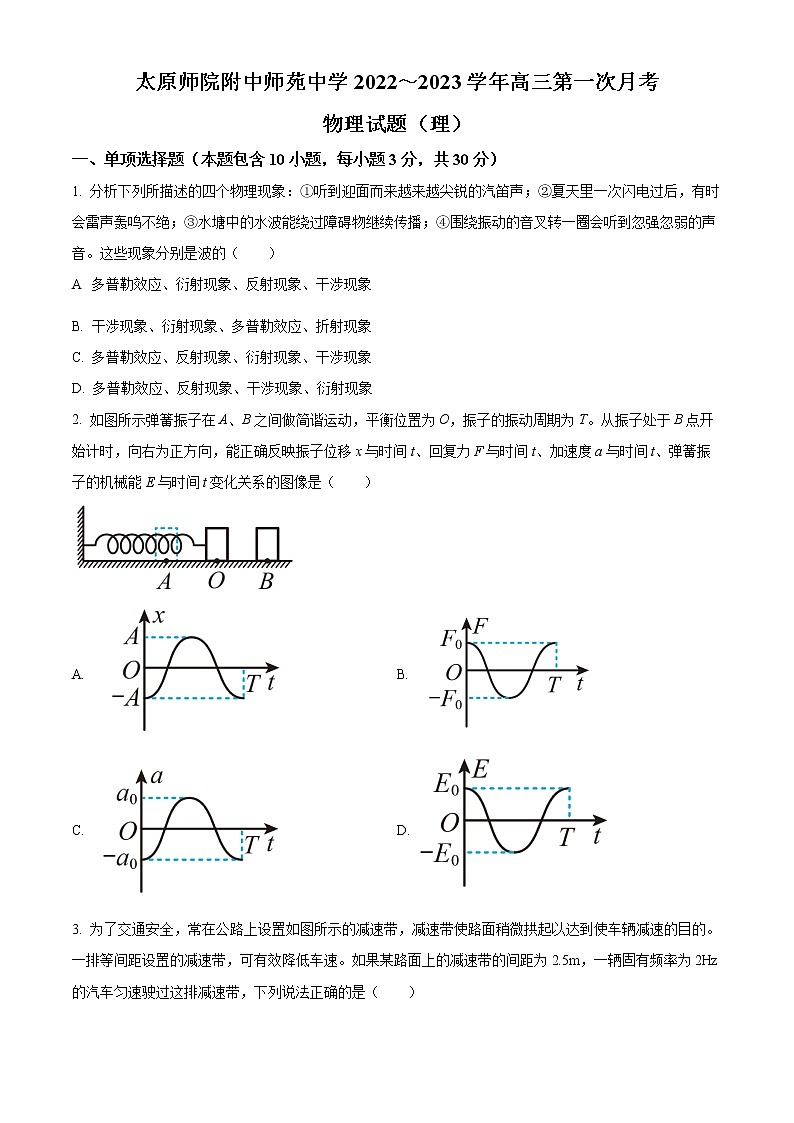 山西省太原师范学院附属中学2022-2023 学年高三上学期第一次月考物理试题（原卷版）第1页