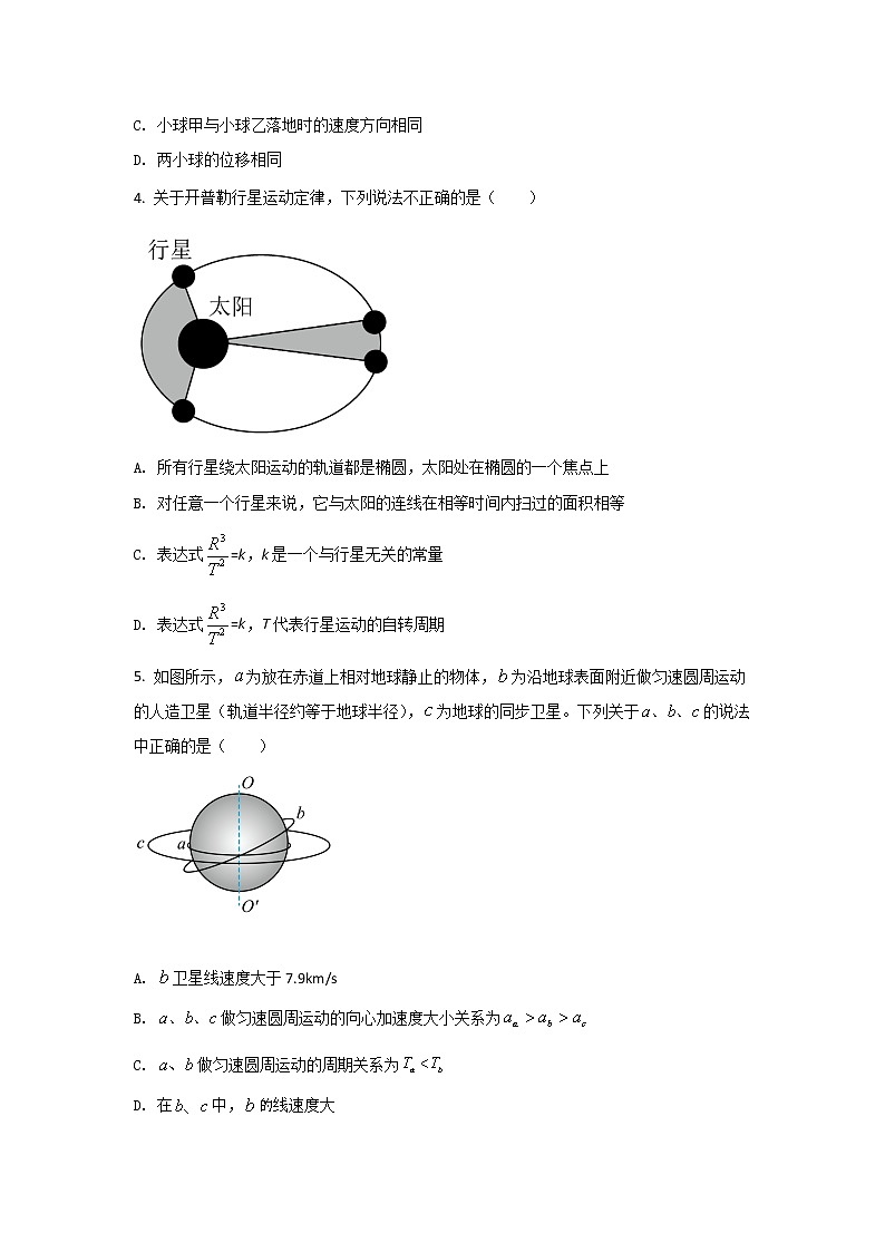 2021-2022学年山东省鱼台县第一中学高一下学期期中考试物理试卷02