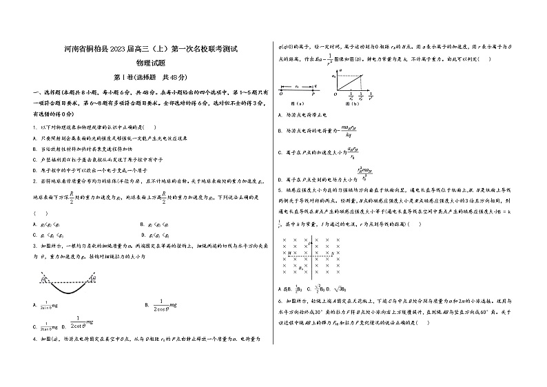 河南省桐柏县2023届高三（上）第一次名校联考测试物 理 试 题(有答案及解析)第1页
