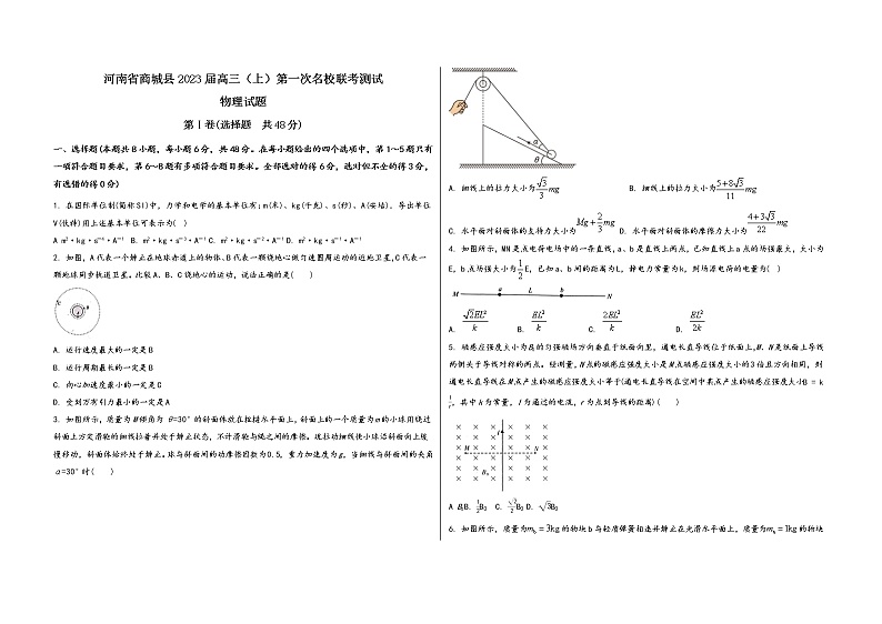 河南省商城县2023届高三（上）第一次名校联考测试物 理 试 题(有答案及解析)第1页