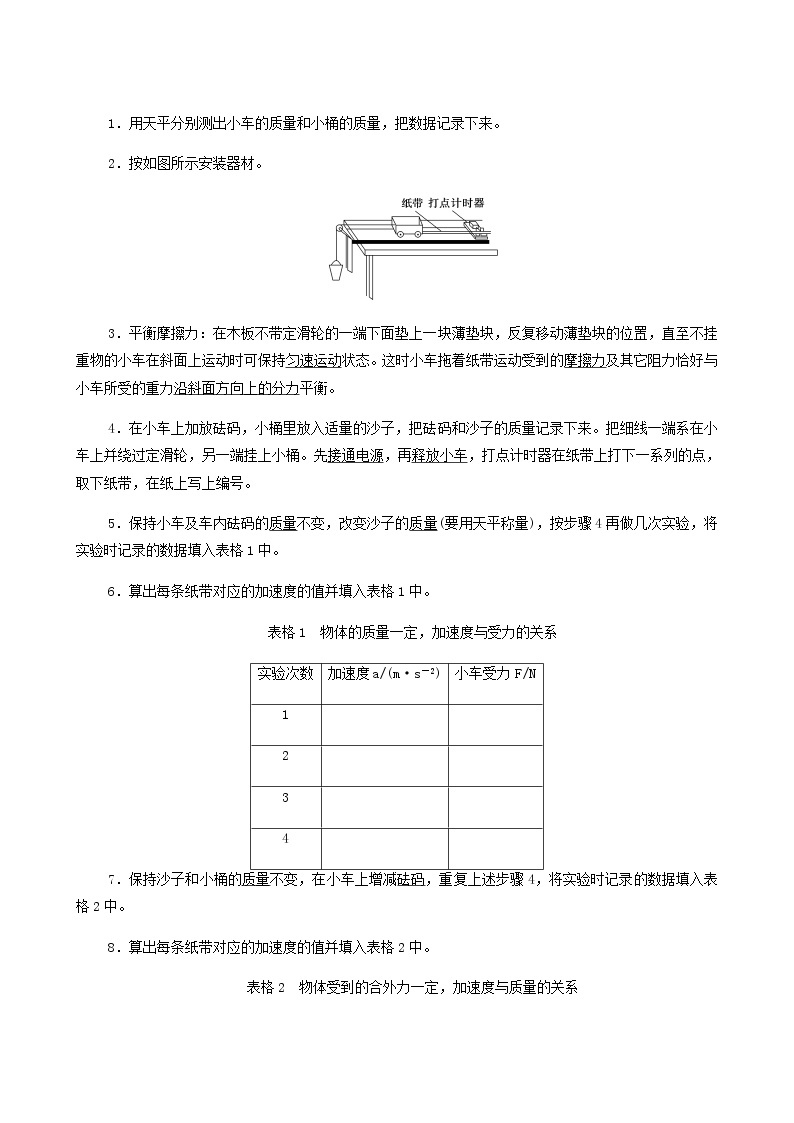 鲁科版高中物理必修第一册第5章牛顿运动定律第2节科学探究：加速度与力质量的关系学案02