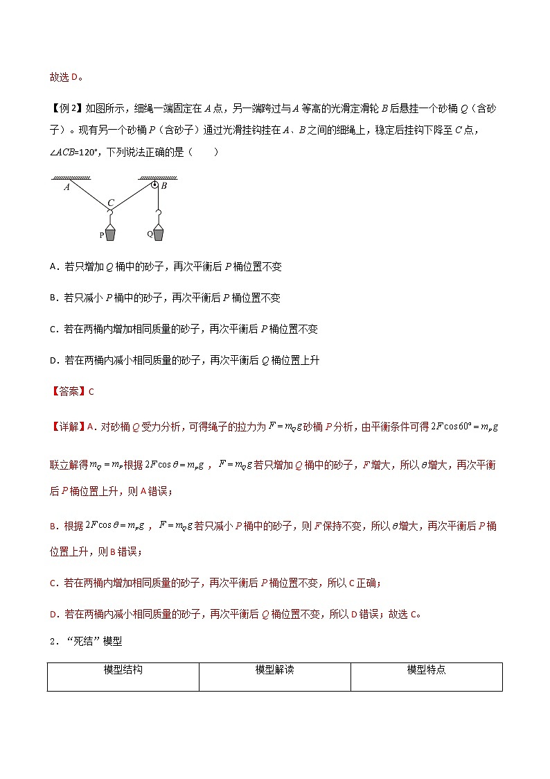 专题10 活结与死结绳模型、动杆和定杆模型和受力分析-2023届高三物理二轮复习多维度导学与分层专练03