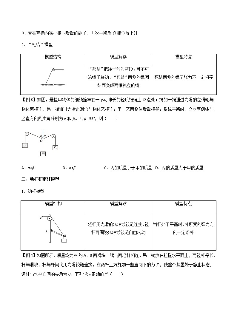 专题10 活结与死结绳模型、动杆和定杆模型和受力分析-2023届高三物理二轮复习多维度导学与分层专练03