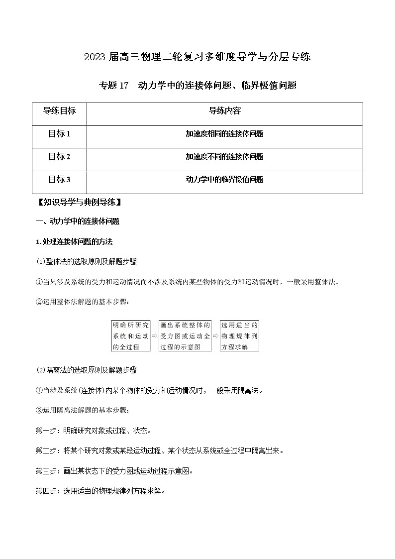 专题17  动力学中的连接体问题、临界极值问题（原卷版）第1页