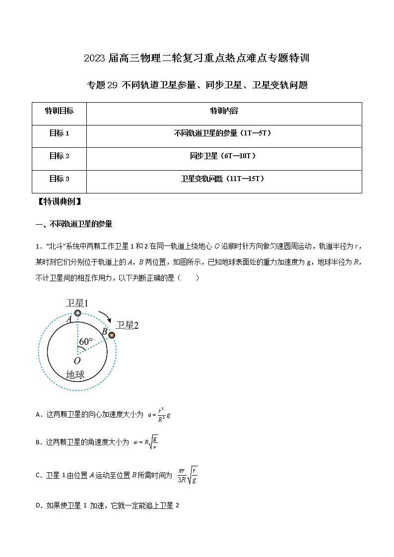 专题29 不同轨道卫星参量、同步卫星、卫星变轨问题-2023届高三物理二轮复习重点热点难点专题特训01