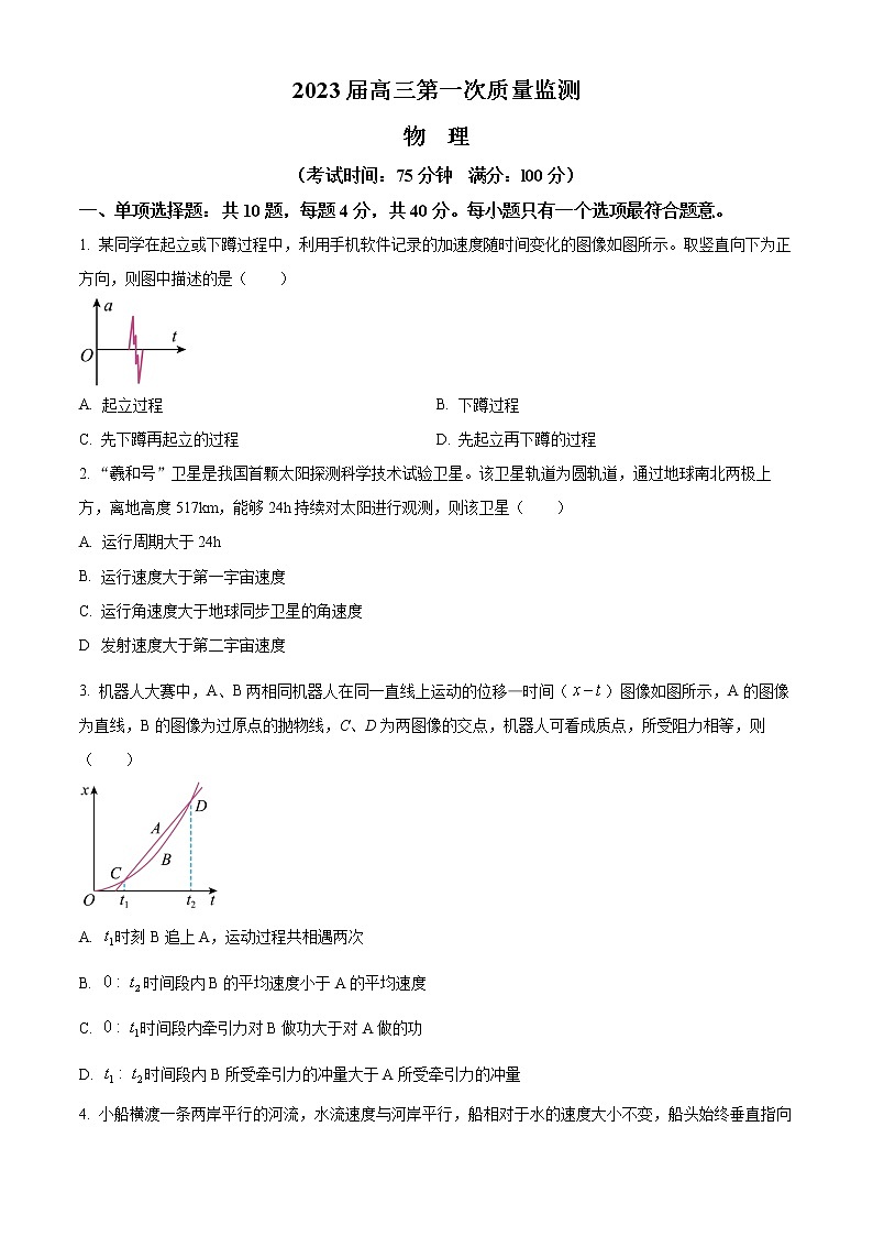 江苏省南通市2022-2023学年高三上学期第一次质量监测物理试题及答案01
