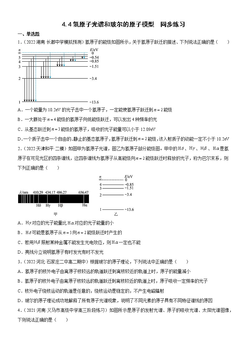 4.4氢原子光谱和玻尔的原子模型(原卷版)第1页