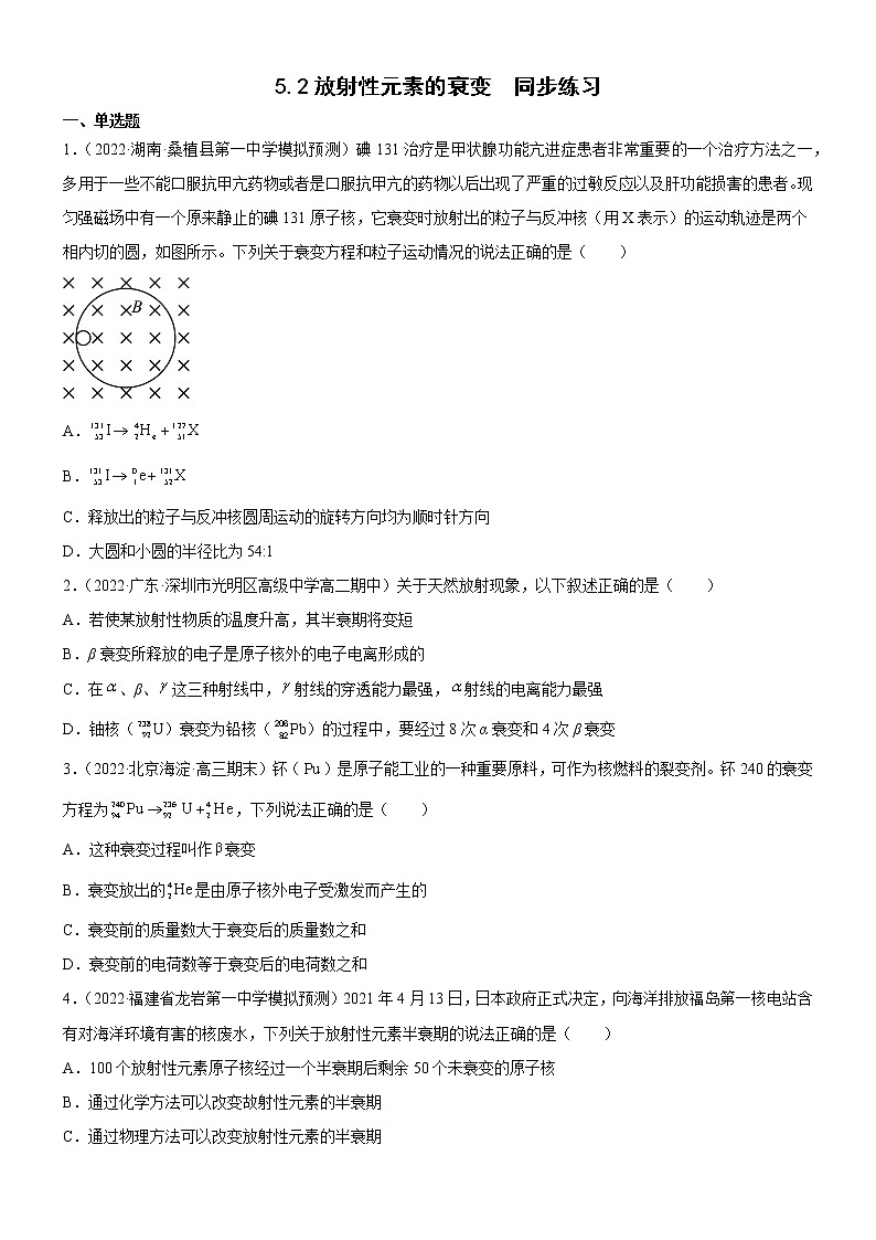 5.2放射性元素的衰变(练习)- 2022-2023学年高中物理课件（人教版2019选择性必修第三册）01