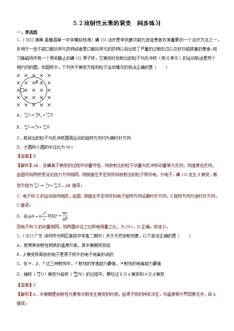 5.2放射性元素的衰变(练习)- 2022-2023学年高中物理课件（人教版2019选择性必修第三册）01