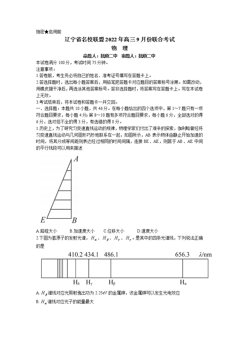 2022-2023学年辽宁省名校联盟高三上学期9月联合考试 物理01