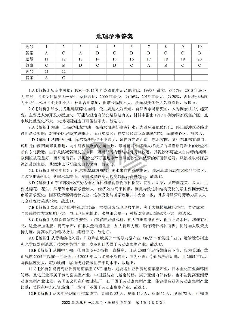 2023届安徽省皖江名校联盟高三上学期开学考试 地理 PDF版01