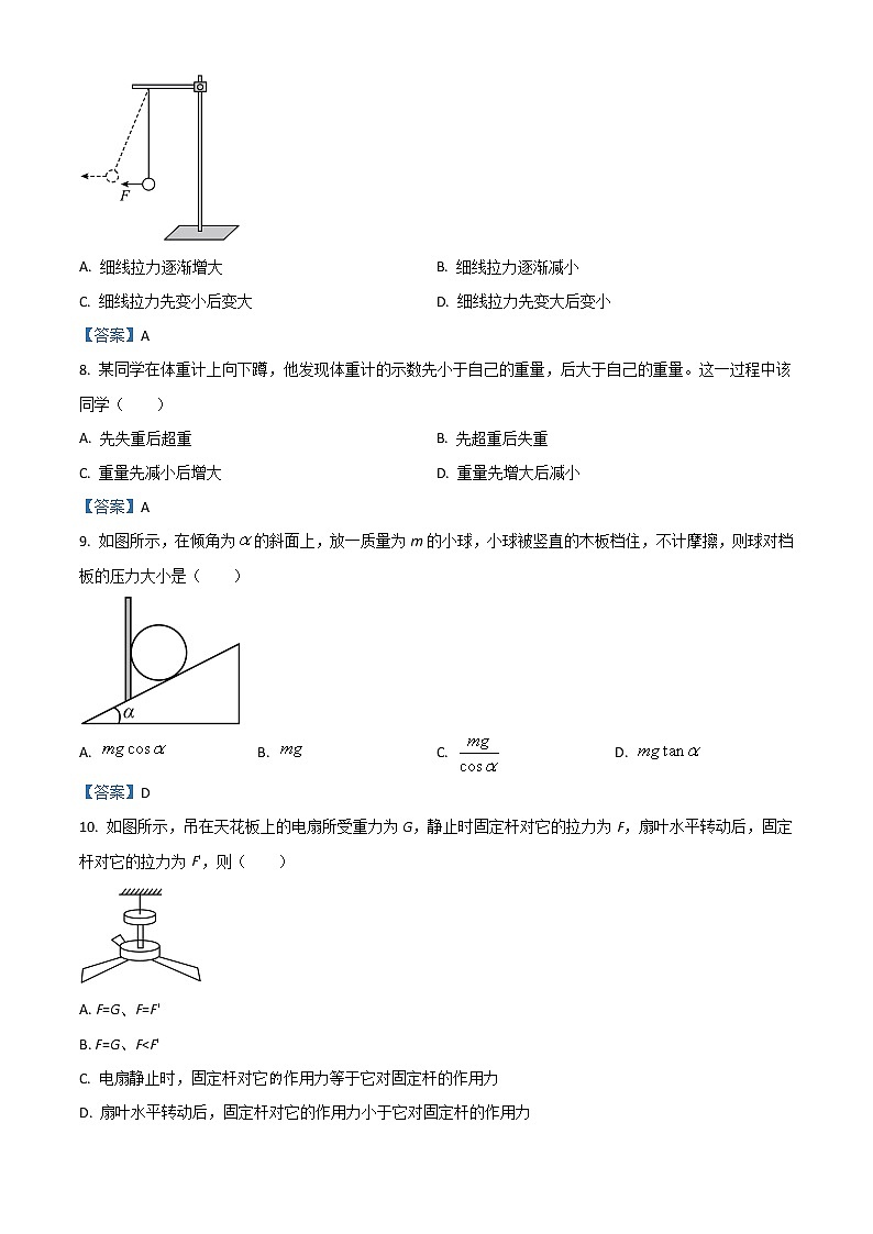 2023宁波北仑中学高一上学期开学摸底考试物理含答案03
