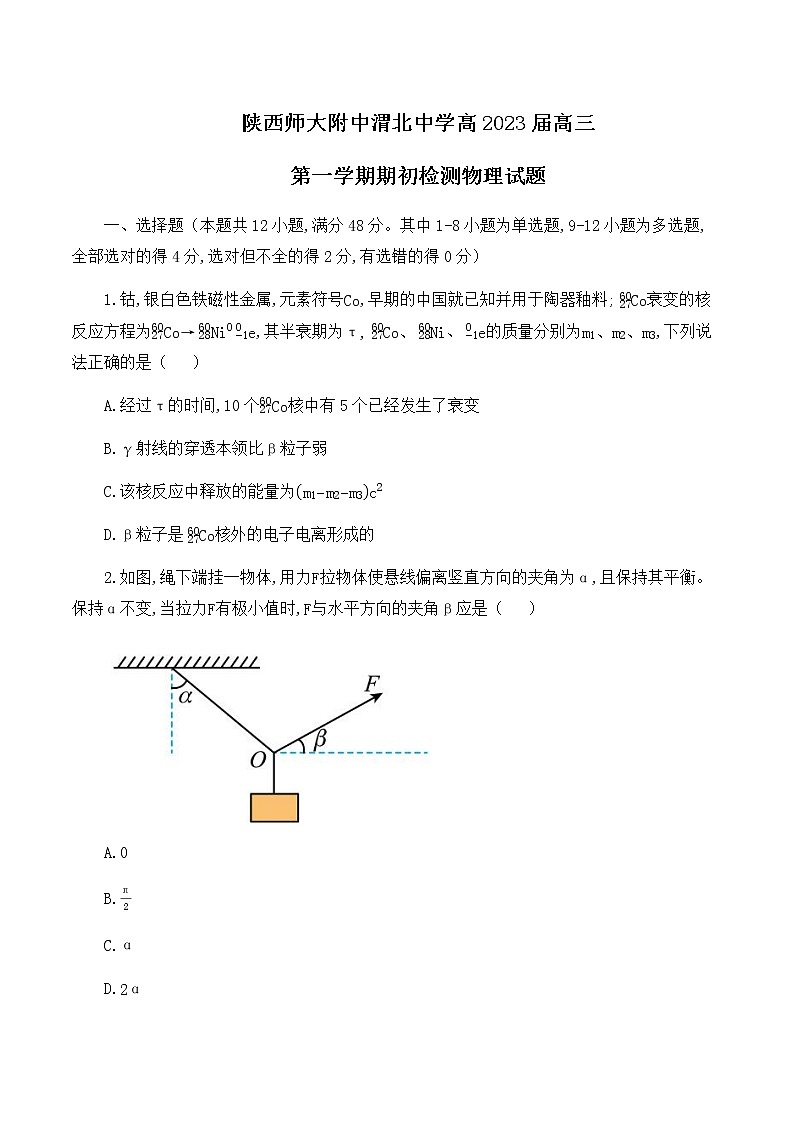 陕西师范大学附属中学、渭北中学等2022-2023学年高三上学期期初检测物理联考试题01