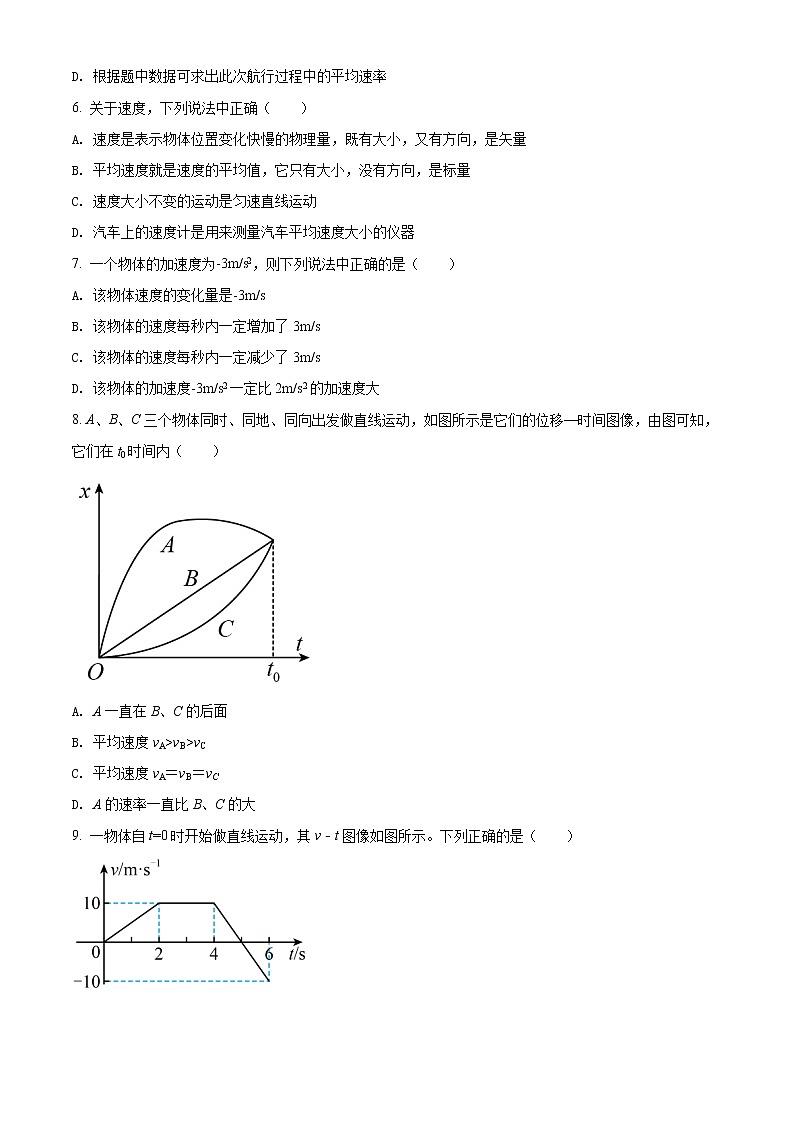 2022天津静海区六中高一上学期第二次质量检测物理试题02
