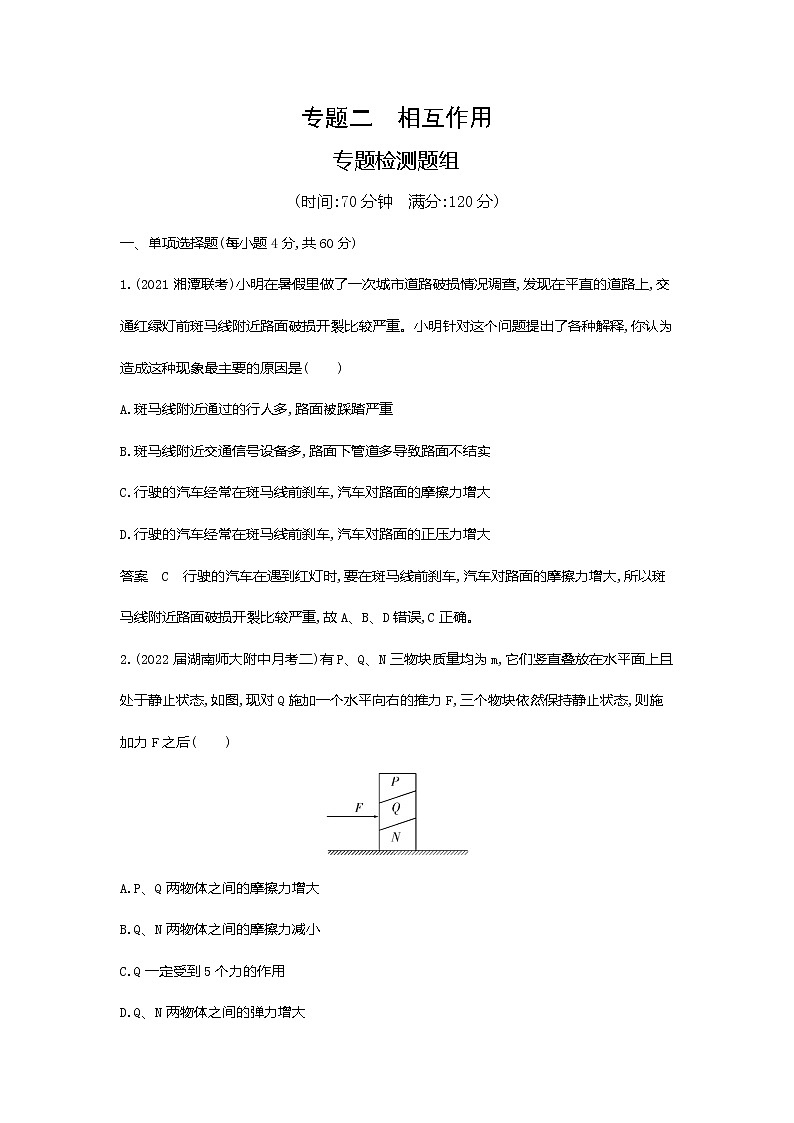 高考专题二相互作用专题检测第1页