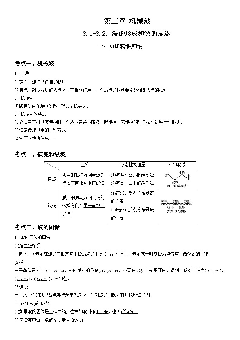 3.3.2 波的形成和波的描述-2022-2023学年高二物理精讲与精练高分突破考点专题系列（人教版2019选择性必修第一册）01