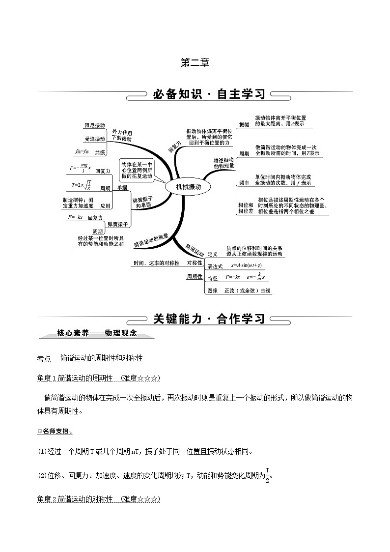 人教版高中物理选择性必修第一册第2章机械振动阶段提升课学案01