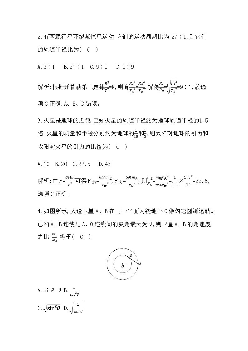 教科版高中物理必修第二册第三章万有引力定律检测试题含答案第2页