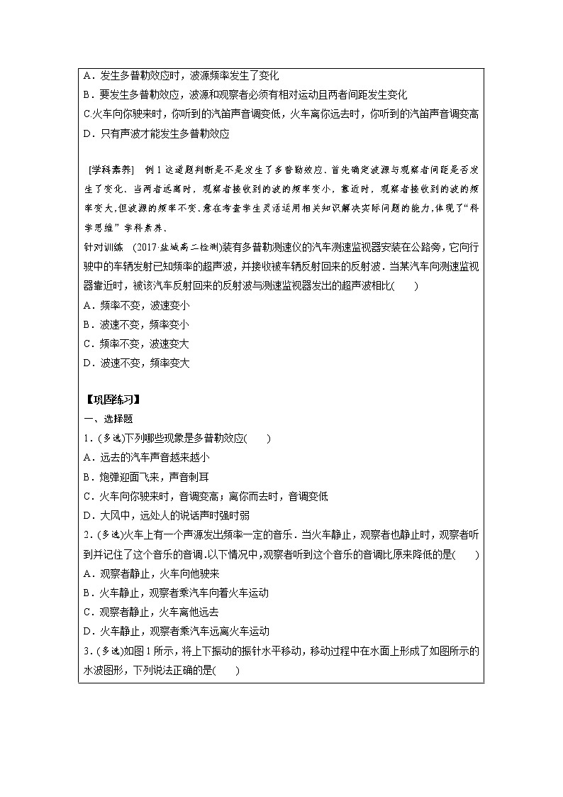 高中  物理  人教版（2019） 选择性必修 第一册 第三章 机械波  5 多普勒效应学案03