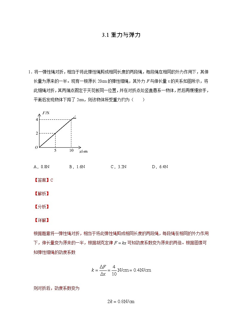 高中物理人教必修一3.1重力与弹力解析版学年高一物理过关检测(含答案)第1页