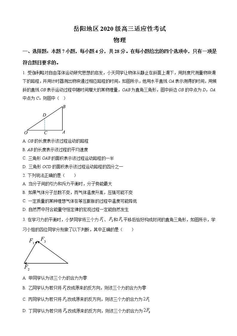 2023届湖南省岳阳市高三上学期适应性考试物理试题（解析版）第1页