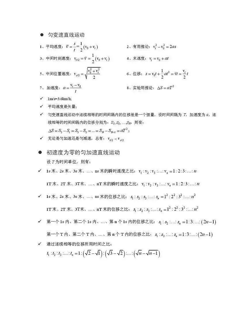 高中物理公式大全+物理知识结构图第1页