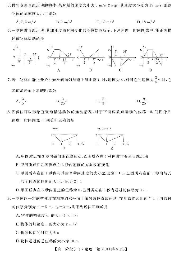 2022湖北省鄂东南三校高一上学期10月联考试题（一）物理PDF版含答案第2页