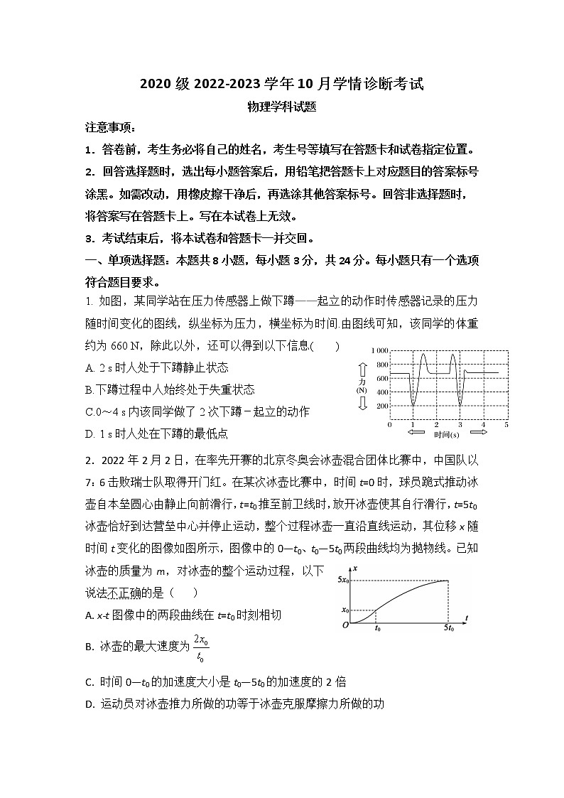 山东师范大学附属中学2020 级 2022-2023 学年高三 10 月学情诊断考试  物理试题无答案01