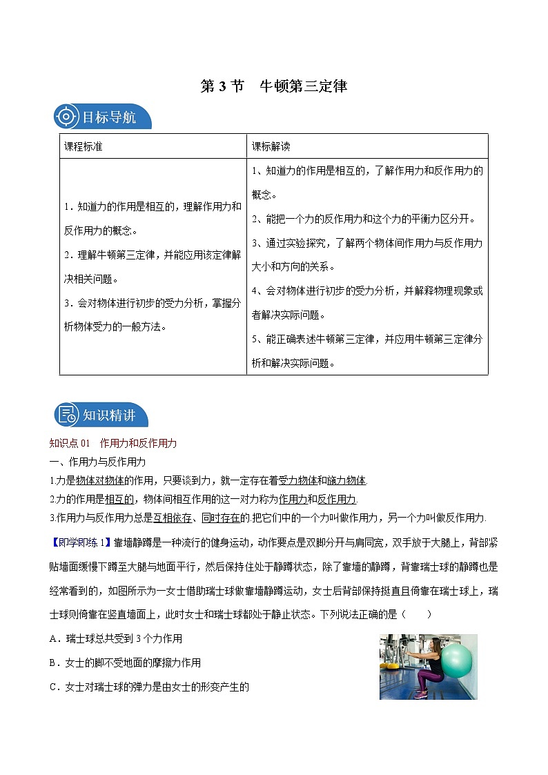3.3 牛顿第三定律 教案 高中物理新人教版必修第一册01
