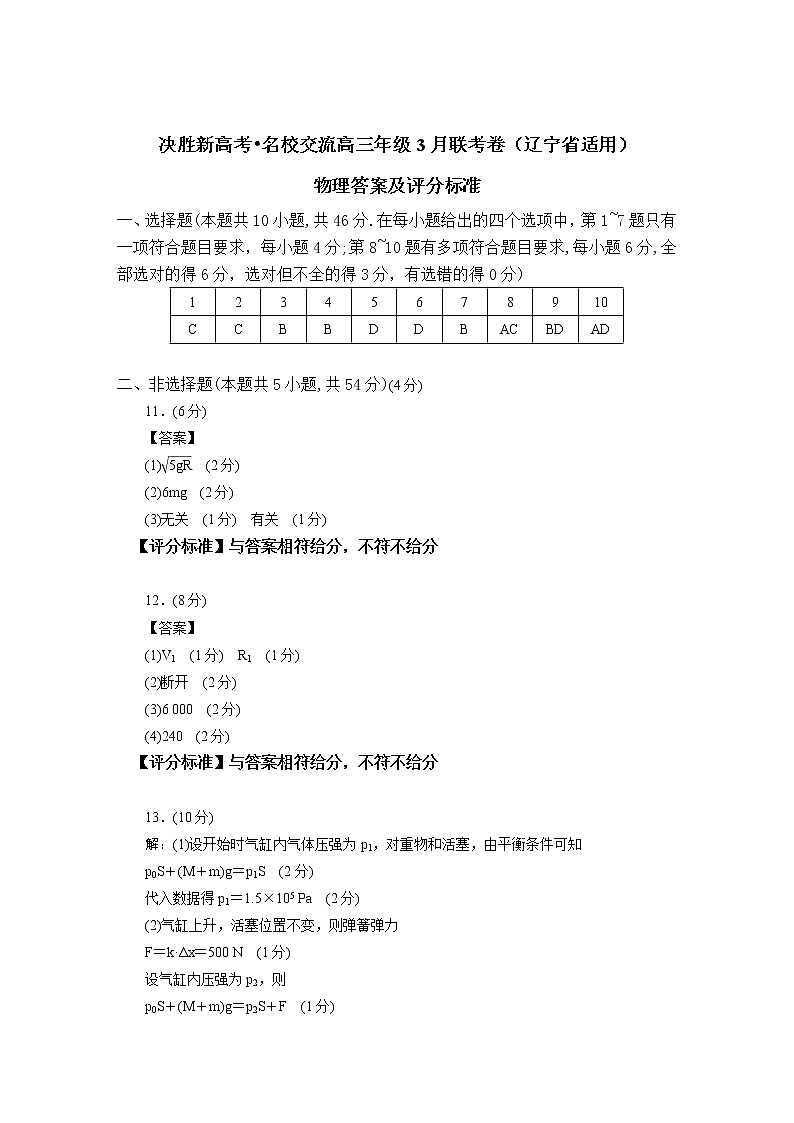 2021辽宁省“决胜新高考・名校交流“高三下学期3月联考物理试题PDF版含答案01