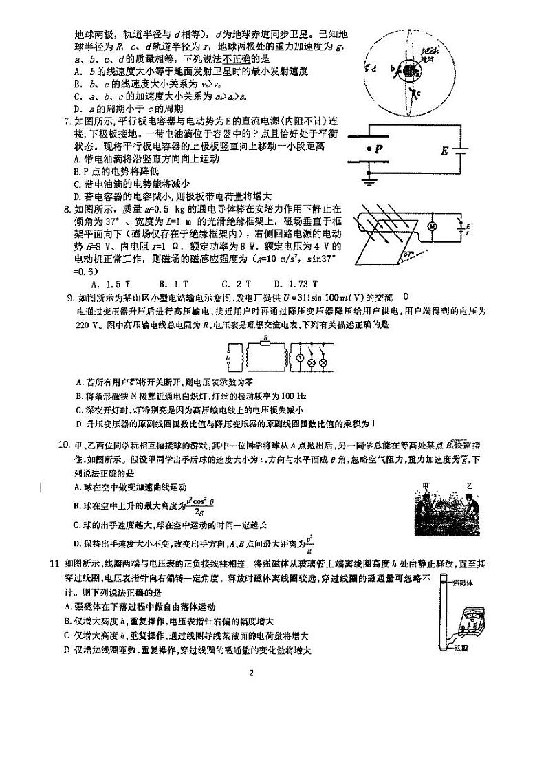2021宁波镇海中学高三上学期选考适应性测试物理试题图片版缺答案02
