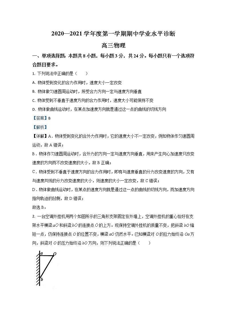 2021【KS5U解析】烟台高三上学期期中考试物理试题含解析第1页