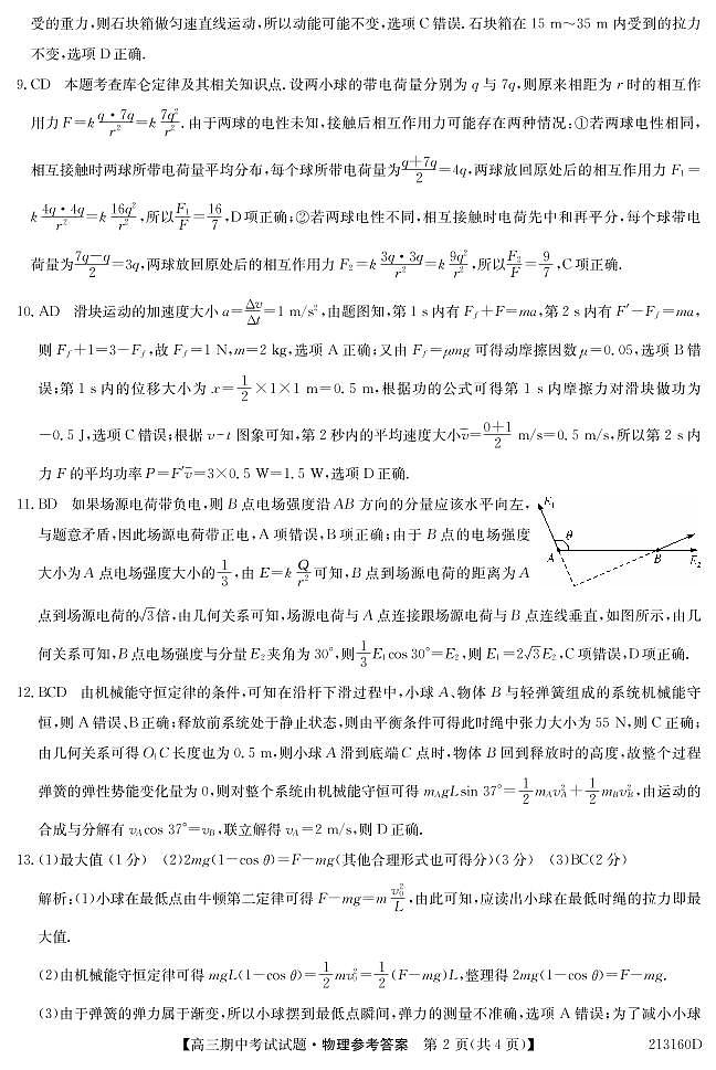 吉林省通榆县第一中学2021届高三上学期期中考试物理答案第2页